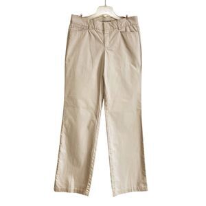 Dockers Chino Pants Women's Size 10 Tall Tan Flat Front Side Pocket Cotton Blend